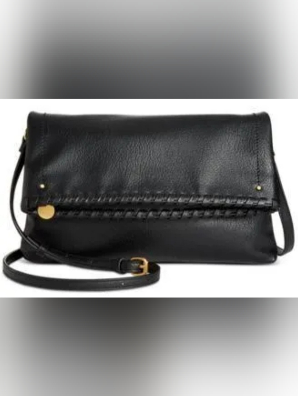 Style & CO Black Leather Fold-Over Crossbody Clutch